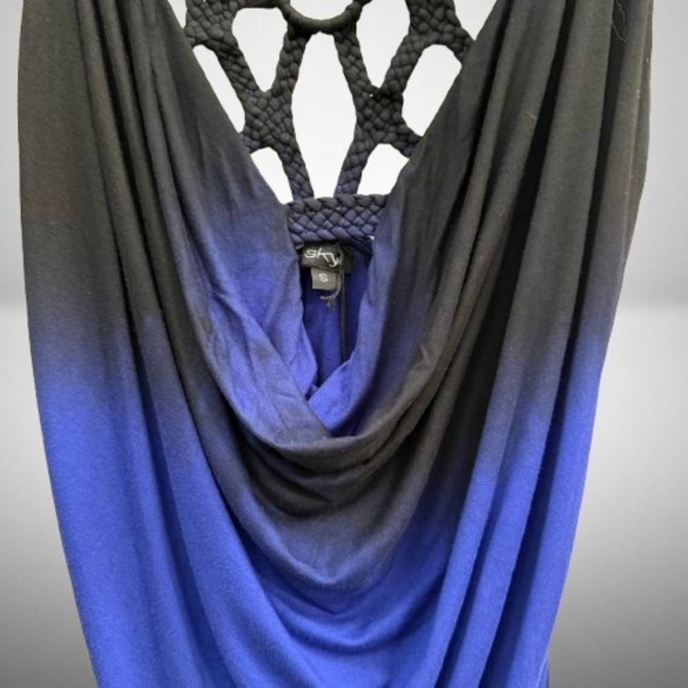 NEW Sky Women Ombre Cowl Neck Tank Top Blue Black Braided Back Small